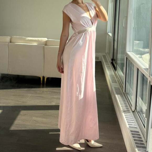 Vintage Baby Pink Lace Trim Maxi Dress - Fairycore Ballet Style - Picture 5 of 8